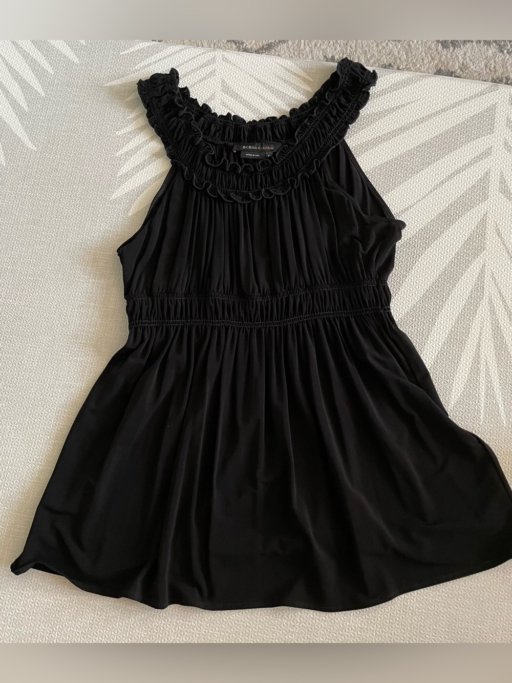 BCBGMaxAzria Black Ruffled neck Sleeveless Top size M
